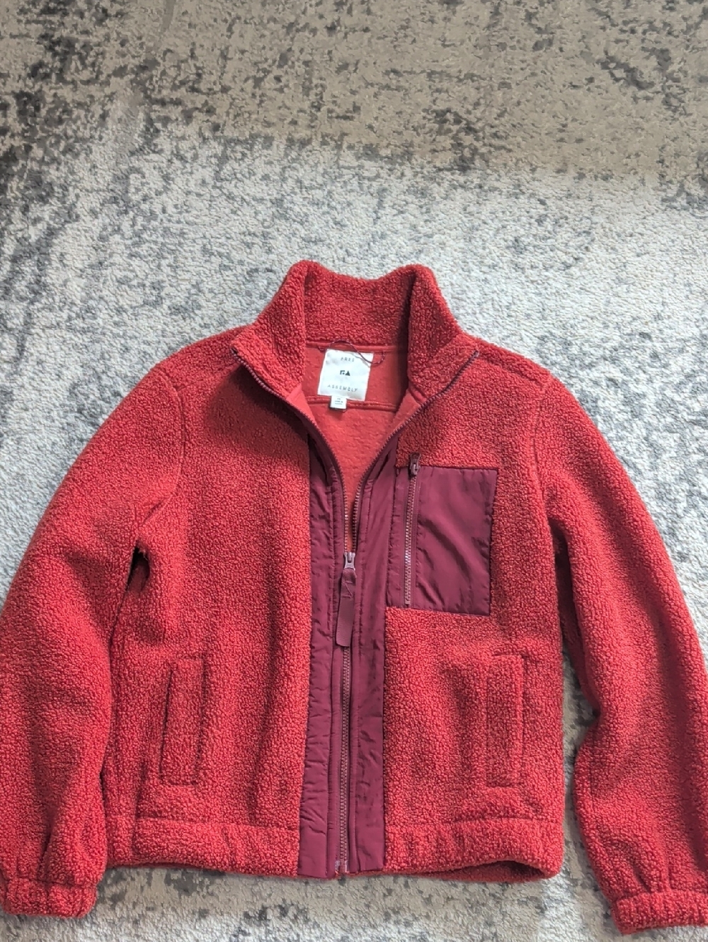 Cozy Burnt Orage Teddy Jacket with Chest Pocket - Free Assembly
